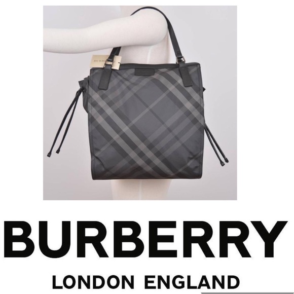 Burberry Handbags - BURBERRY Charcoal Nova Check Gray Nylon Tote Bag